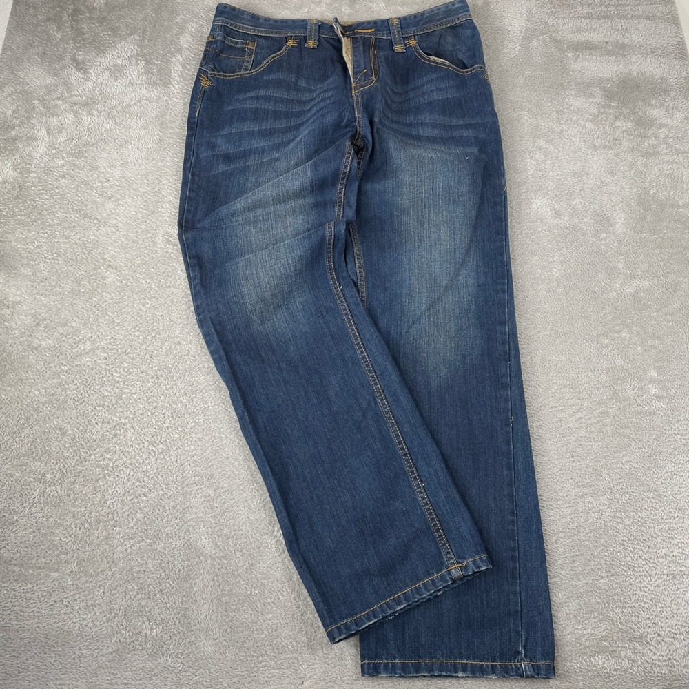 Kanji Jeans Mens 36x33 Blue Y2K Baggy Relaxed Straight Skater Distressed